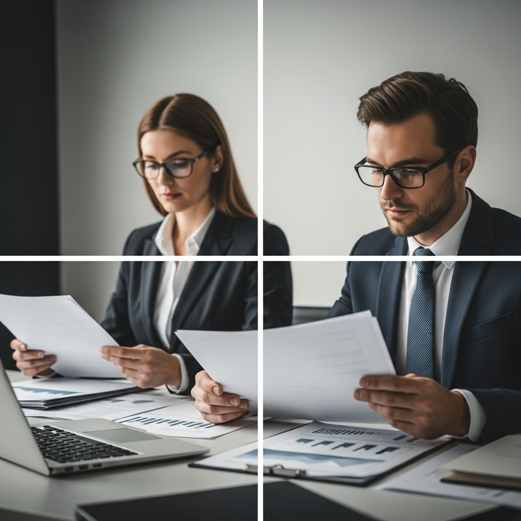 Professional investigators reviewing due diligence data